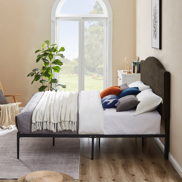 B111 King bed Beautiful line stripe cushion headboard  Strong iron frame with high temperature paint