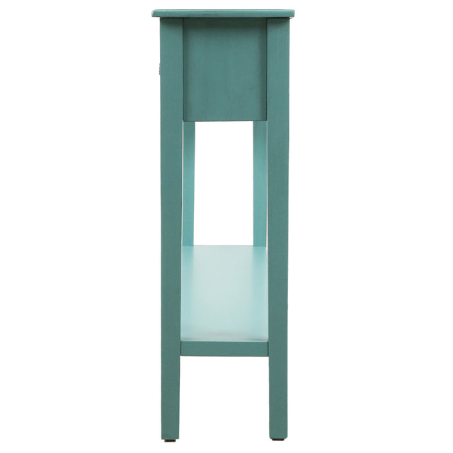 TREXM Rustic Entryway Console Table, 60" Long Sofa Table with two Different Size Drawers and Bottom Shelf for Storage (Blue)