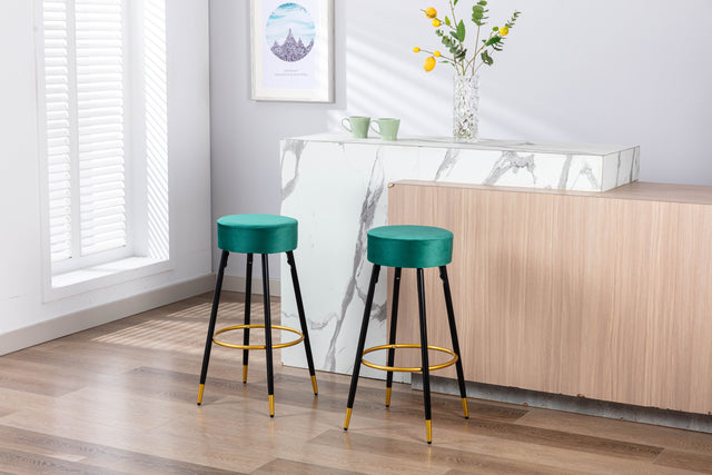 Counter Height Bar Stools Set of 2, Velvet Kitchen Stools Upholstered Dining Chair Stools 24 Inches Height with Golden Footrest for Kitchen Island Coffee Shop Bar Home Balcony,