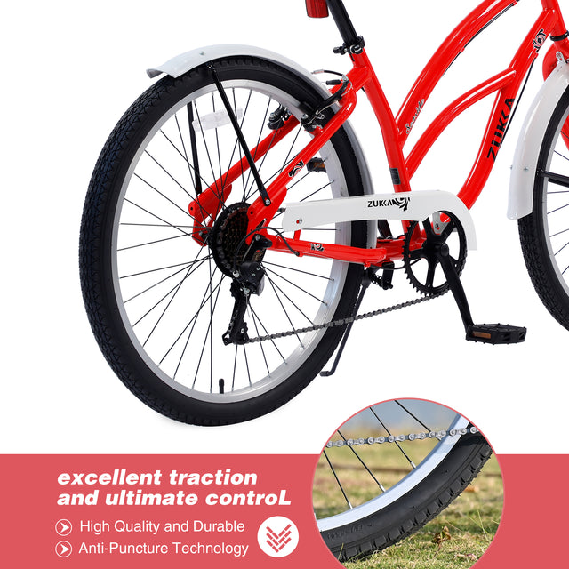 7 Speed Bicycles,  Multiple Colors 26"Inch  Beach Cruiser Bike