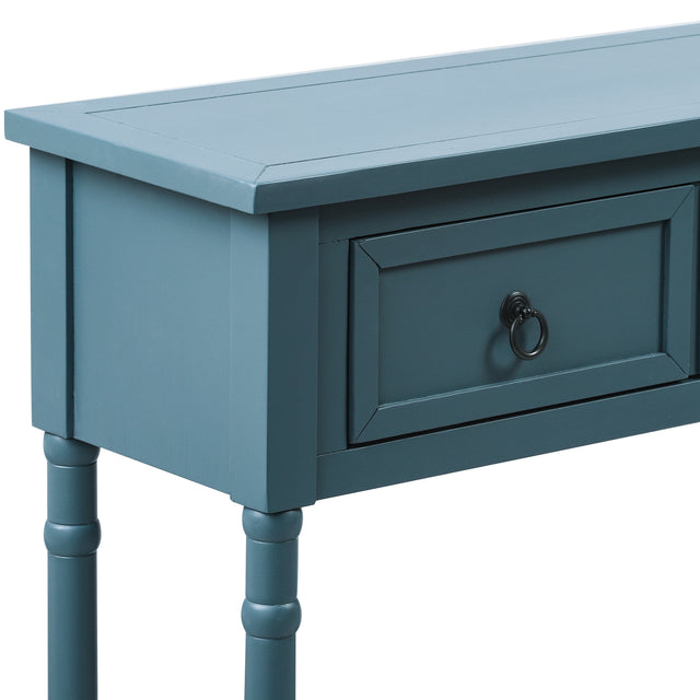 TREXM Console Table Sofa Table with Drawers and Long Shelf Rectangular Living Room Table Solid Wood (Antique Navy)