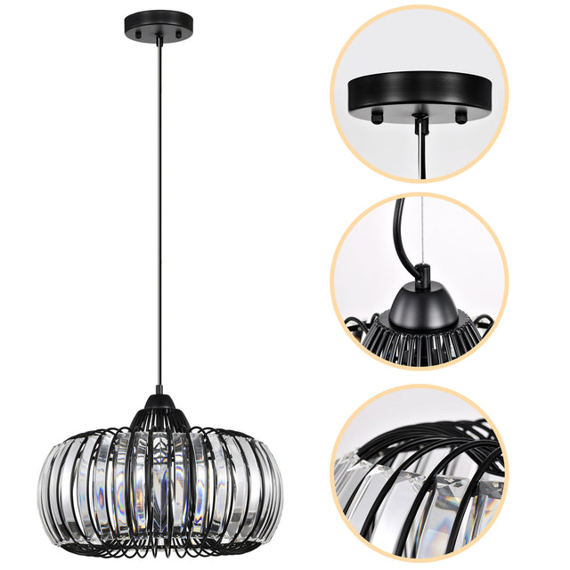 Modern Oblate Black Crystal Chandelier Fixture，Ceiling Pendant light for Living Room, Bedroom, Kitchen, Dining Room, Hallway，Adjustable Color Temperature，Dimmable，120V，E26，W16.5*L31.5