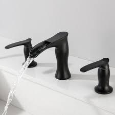 2 Handle 3 Hole Widespread Matte Black Waterfall Bathroom Faucet,8 inch Vanity Sink Faucet