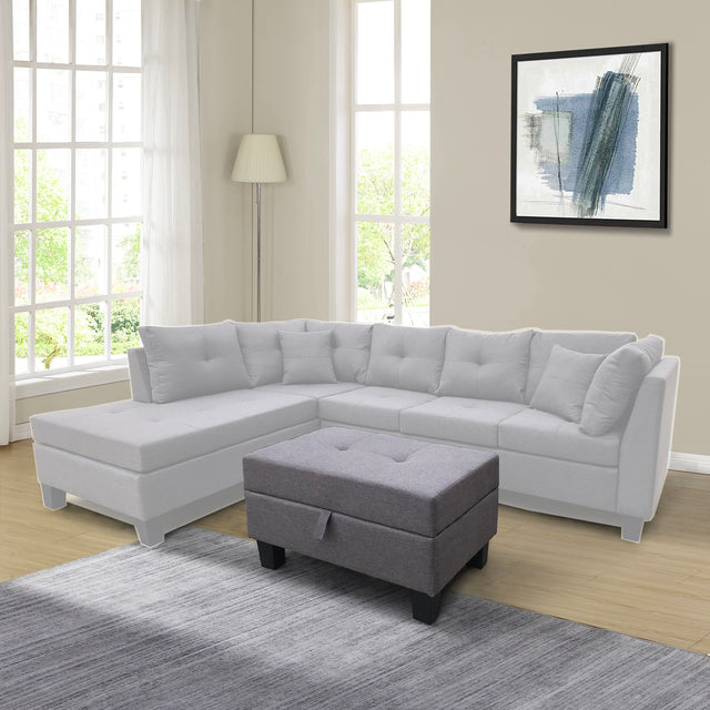 STORAGE OTTOMAN/BENCH,GRAY FAUX LINEN