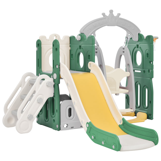 Toddler Slide and Swing Set 5 in 1, Kids Playground Climber Slide Playset with Basketball Hoop Freestanding Combination for Babies Indoor & Outdoor