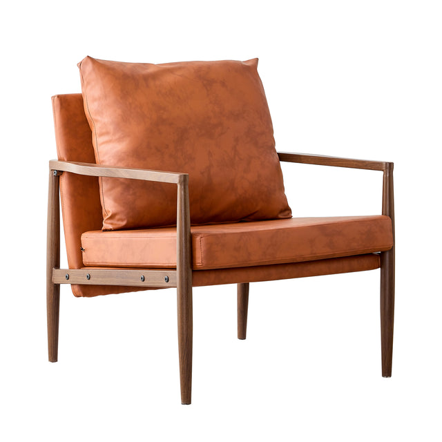 Sofa Chair Set of 2.PU Leather Accent Arm Chair Mid Century Modern Upholstered Armchair with Imitation solid wood Walnut color Metal Frame Extra-Thick Padded Backrest and Seat Cushion Sofa Chairs
