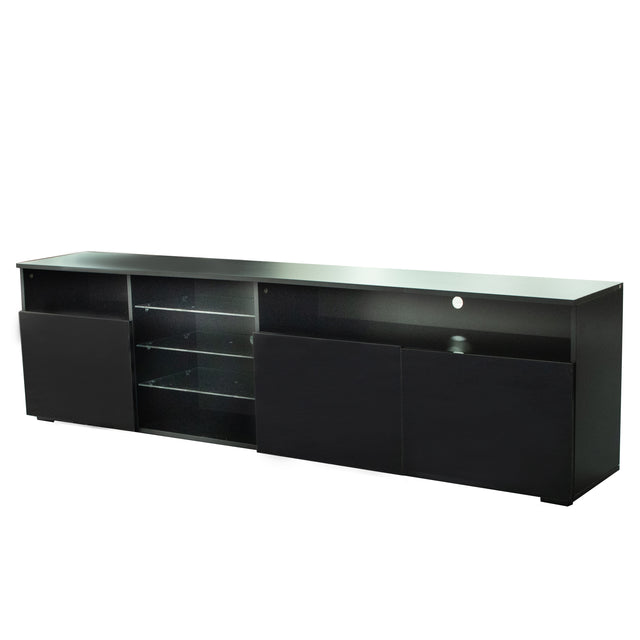 FURNITURE & TV Stand Matte Body High Gloss Doors Modern TV Stand LED,Black