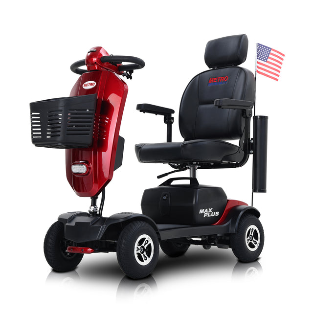 MAX PLUS RED W429S00020  4 Wheels Outdoor Compact Mobility Scooter with 2pcs*20AH Lead acid Battery, 16 Miles, Cuo Holders & USB charger Port