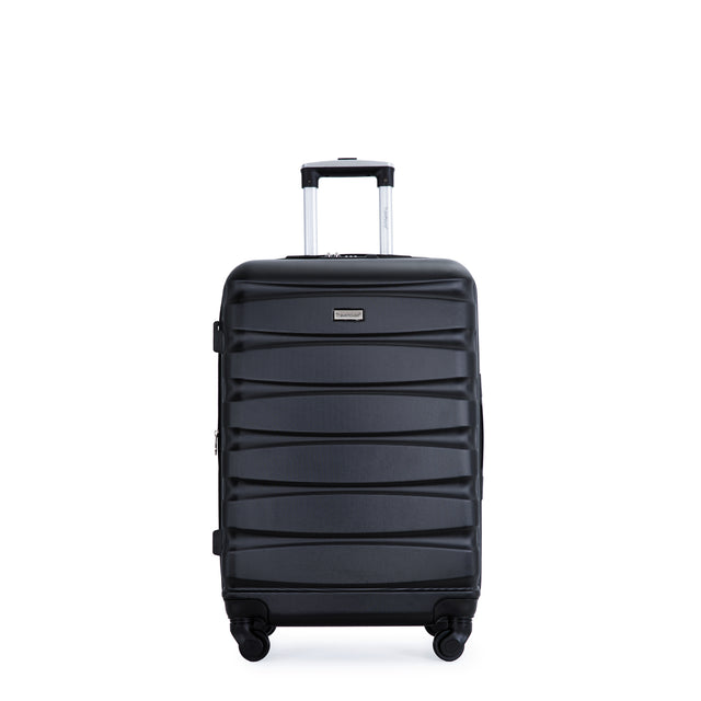 Expandable 3 Piece Luggage Sets ABS Lightweight Suitcase with Two Hooks, Spinner Wheels, TSA Lock, (20/24/28) Black