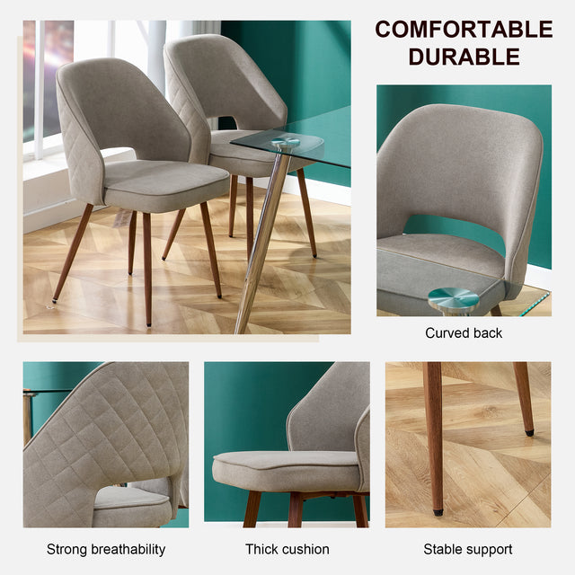 Modern Dining Chairs,Linen Accent Chair, Living Room Leisure Chairs, Upholstered Side Chair with Metal Legs for Dining Room Kitchen Vanity Patio Club Guest (Set of 1)  Grey Office Chair