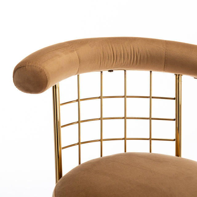 Bar Stool Set of 2, Luxury Velvet  High Bar Stool with Metal Legs and Soft Back, Pub Stool Chairs Armless Modern Kitchen High Dining Chairs with Metal Legs, Camel