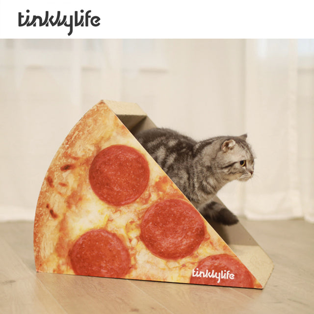 Tinklylife Cat Condo Scratcher Post Cardboard, Looking Well with Delicious Pizza Shape Cat Scratching House Bed Furniture Protector