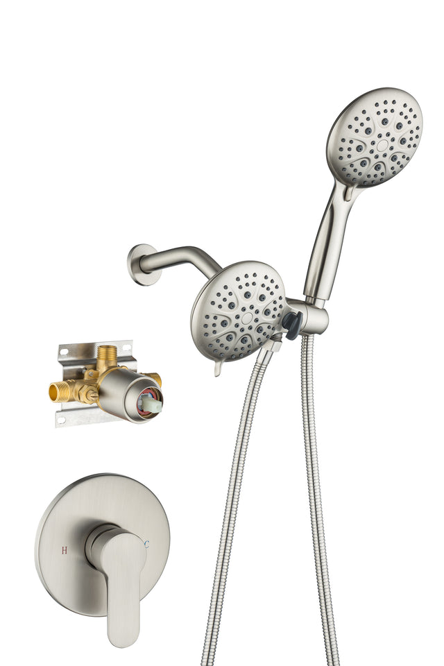 Shower System with Handheld Showerhead & Rain Shower Combo Set. High Pressure 35-Function Dual 2 in 1 Shower Faucet, patented 3-way Water Diverter in All-Brushed Nickel （Valve Include）
