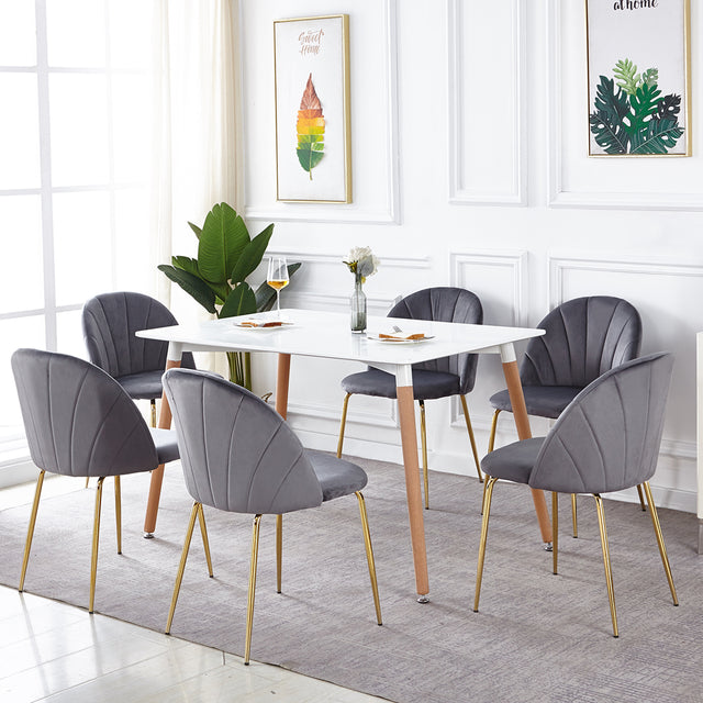 Modern  Grey  dining chair(set of 2 ) with iron tube golden legs, velvet cushions and comfortable backrest,(N.W 10.582 Ibs / 1piece ) suitable for dining room, living room, cafe, simple structure.