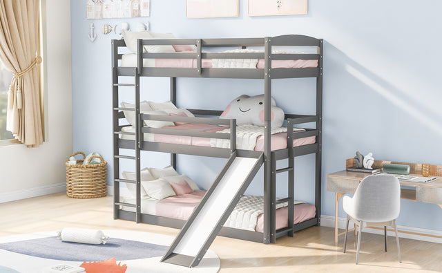 Twin over Twin over Twin Adjustable Triple Bunk Bed with Ladder and Slide,Gray(OLD SKU:SM000508AAE)
