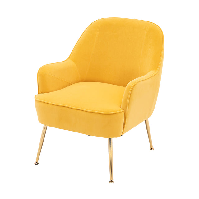 Modern Ergonomics Soft Velvet Fabric Material Accent Chair With Gold Legs And Adjustable Feet Screws For Indoor Home Living Room,Yellow