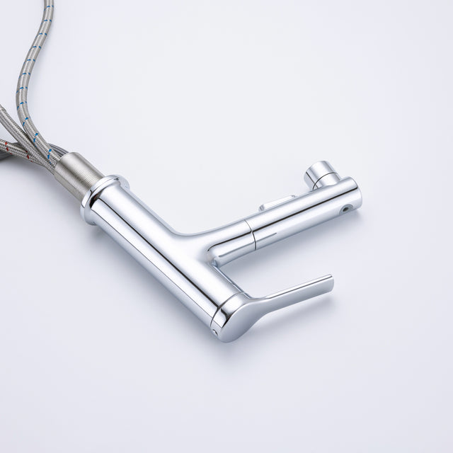 Single Hole Bathroom Faucet with Pull Out Sprayer, Dual Spray Modes, Solid Brass Polished Chrome Bathroom Faucet for Sink, Modern One Handle Bath Vanity Faucet with Face Basin Mixer Tap\\nVisit the YI