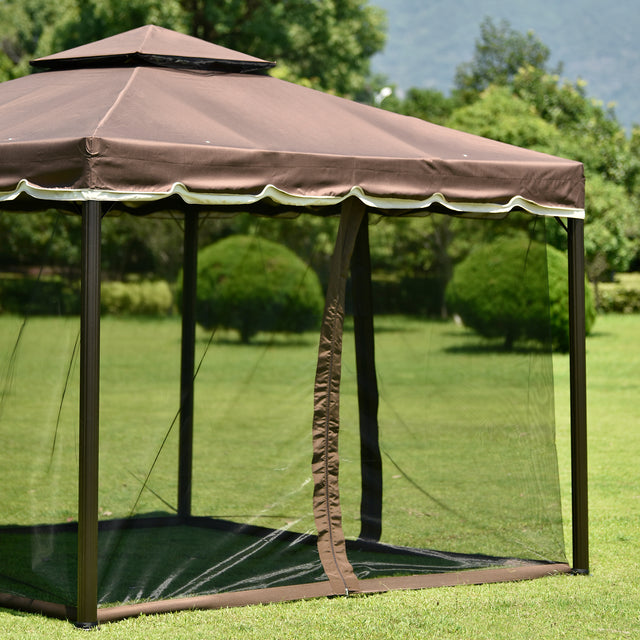 TOPMAX 9.8Ft. Wx9.8Ft.L Outdoor Iron Vented Dome Top Patio Gazebo with Netting for Backyard, Poolside and Deck, Brown