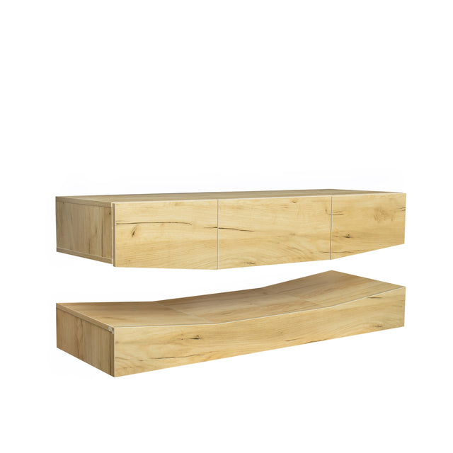 MDF UP And Down WALL-MOUNTED TV Cabinet With Three Drawers & LED Lights,OAK