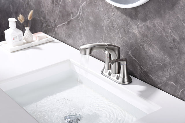 Bathroom Faucets for Sink 3 Hole,Brushed Nickel Bathroom Faucet with Pull Out Multi Functional Sprayer,Vanity Sink Faucet 2 Handle Centerset 4 inch Pull Down Faucet with 2 Water Lines,RV Camper Faucet