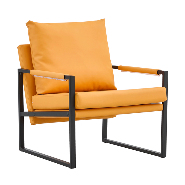 PU Leather Accent Arm Chair Mid Century Modern Upholstered Armchair with Metal Frame Extra-Thick Padded Backrest and Seat Cushion Sofa Chairs for Living Room ( orange PU Leather + Metal Frame + Foam)