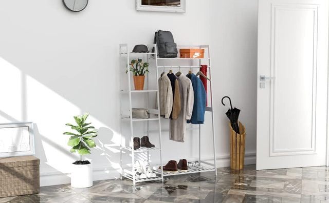 Clothes Rack,Heavy Duty Clothes Rack with Shelves,Freestanding Closet Organizer for Living Bedroom Room Kitchen Bathroom Entryway Office Storage Shelves Clothes Hanging Rack,CR-538 White
