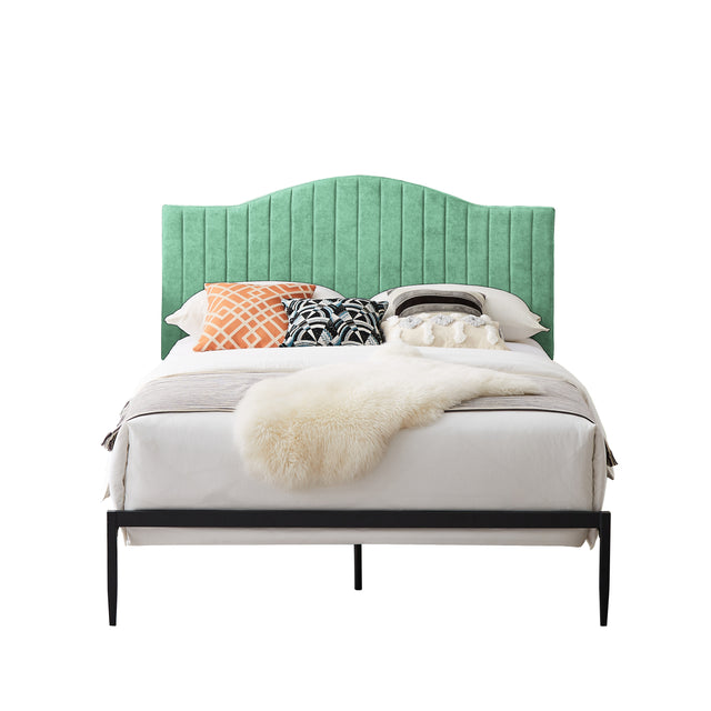 B111 Queen bed Beautiful line stripe cushion headboard  Strong iron frame with high temperature paint