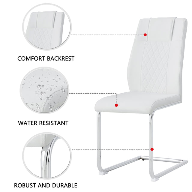 Modern Dining Chairs with Faux Leather Padded Seat Dining Living Room Chairs Upholstered Chair with Metal Legs Design for Kitchen, Living, Bedroom, Dining Room Side Chairs Set of 6 (White+PU Leather)