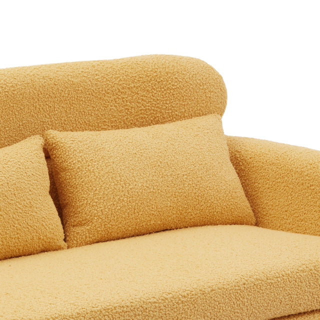51"W Modern Boucle Loveseat Small Sofa Small Mini Room Couch Two-Seater Sofa With 2 Throw Pillows Gold Metal Legs for Small Space Office Studio Apartment Bedroom, Yellow Boucle