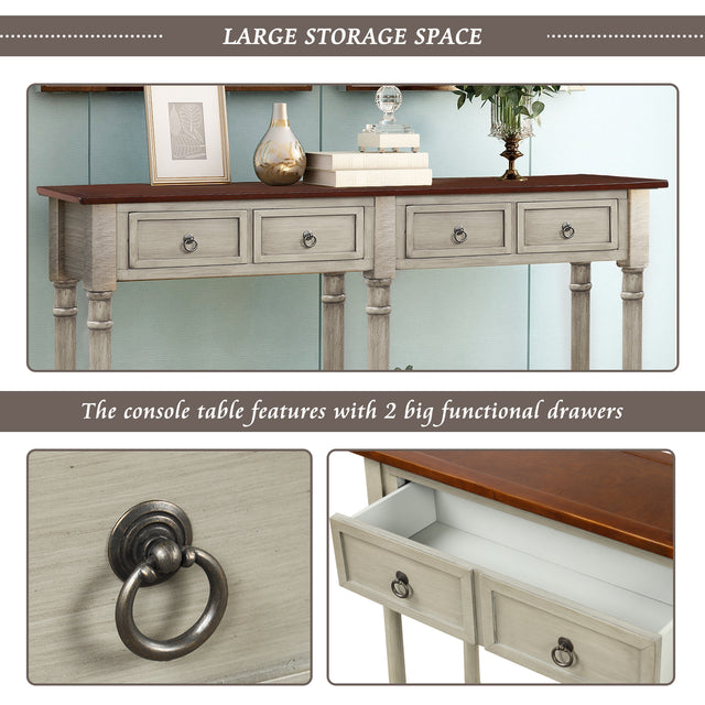 TREXM Console Table Sofa Table with Storage for Entryway with Drawers and Shelf (Antique Grey)