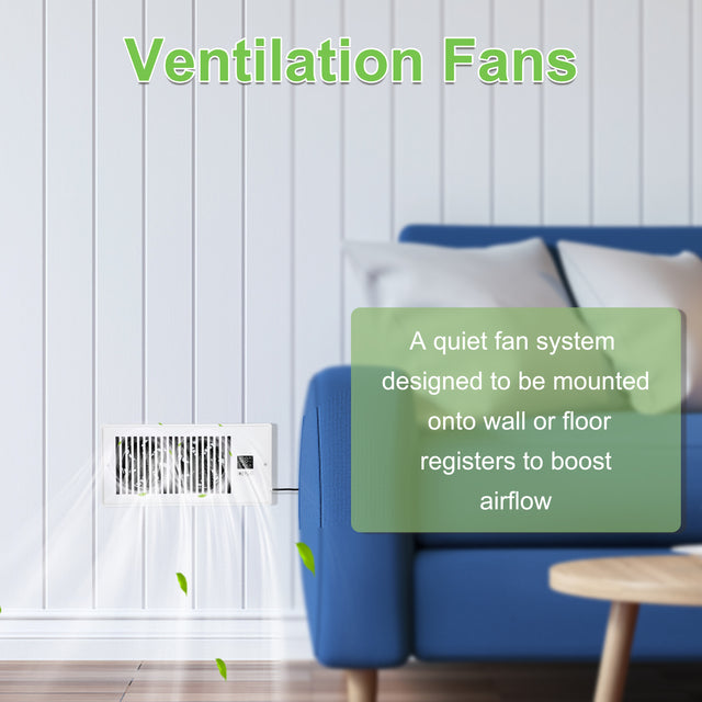 10 Inch Register Booster Fan with Thermostat, High Velocity Ventilation Fans with 10 Gear Wind Speed Switch and High Precision Thermal Probe, White
