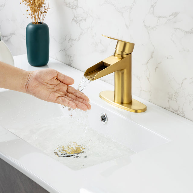 Waterfall Bathroom Faucet  Bathroom Faucet with Pop Up Drain Single Handle One Hole or Three Holes Vanity Faucet Farmhouse RV Bathroom Vessel Basin Faucet Deck Mount