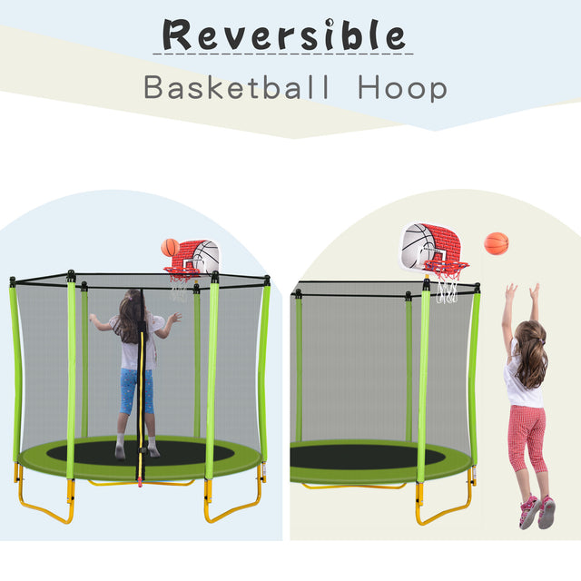 5.5FT Trampoline for Kids - 65" Outdoor & Indoor Mini Toddler Trampoline with Enclosure, Basketball Hoop and Ball Included