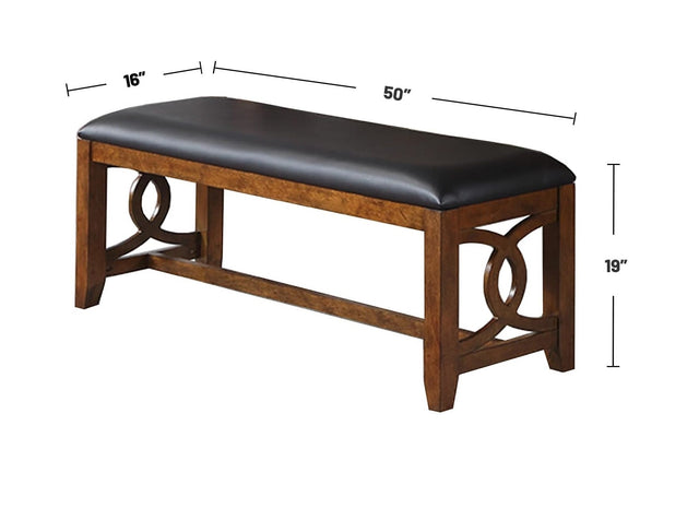 Contemporary Walnut Finish 1x Bench Dining Room Furniture Cushion Black Faux Leather Upholstered Bench Only.