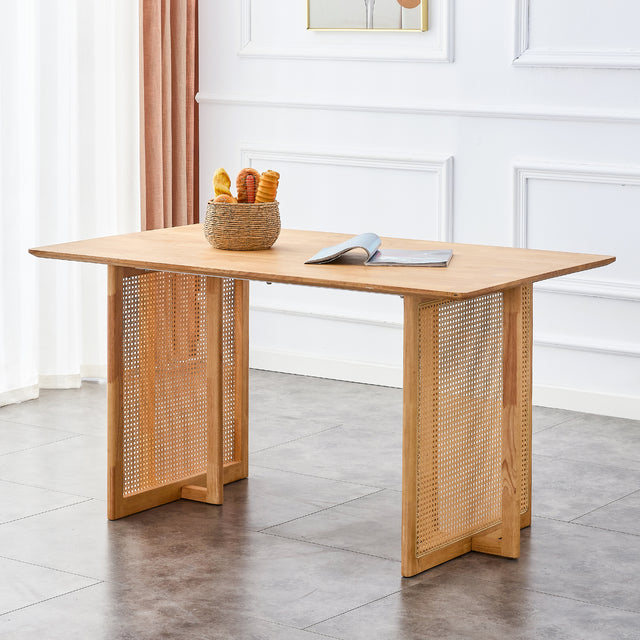 Dining Table.Chinese-style Rural Retro MDF Dining Table, Simple Modern Imitation Rattan Dining Table, Wooden Dining Table, Office Table.Suitable for Dining Room, Living Room and Office