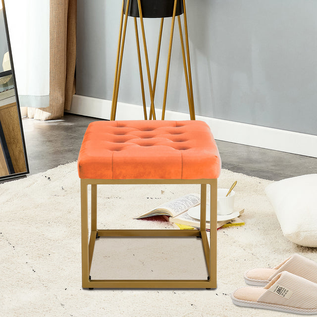 Velvet Shoe Changing Stool, Orange Footstool, Square Vanity Chair, Sofa stool,Makup Stool .Vanity Seat ,Rest stool. Piano Bench .Suitable for Clothes Shop,Living Room, Porch, Fitting Room Bedroom