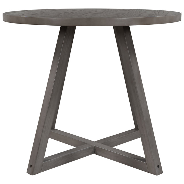 TOPMAX Mid-Century Wood Round Dining Table with X-shape Legs for Small Places, Gray