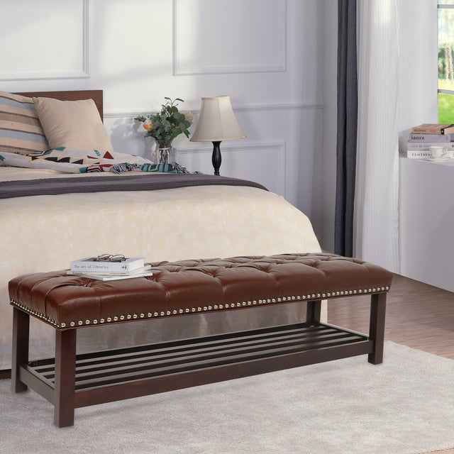 Wooden Base Upholstered Bench for Bedroom for Entryway