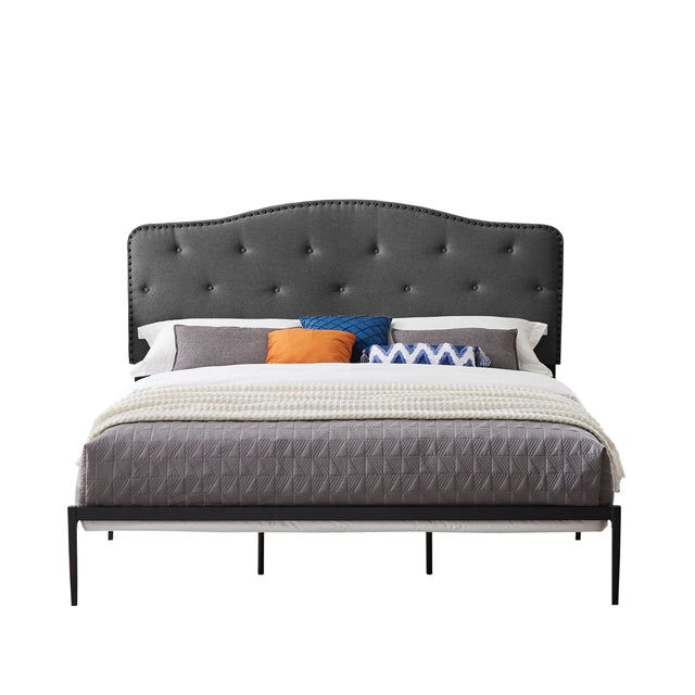 B113 King bed, Beautiful headboard with buttons  Strong iron frame with high temperature paint