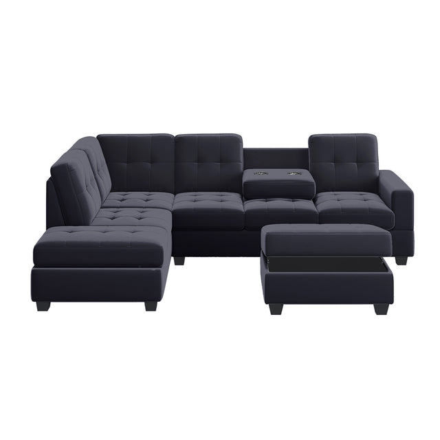 Orisfur. Modern Sectional Sofa with Reversible Chaise, L Shaped Couch Set with Storage Ottoman and Two Cup Holders for Living Room