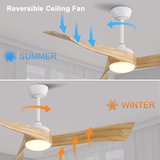 52 Inch Matt White Ceiling Fan Light With 6 Speed Remote Energy-saving DC Motor