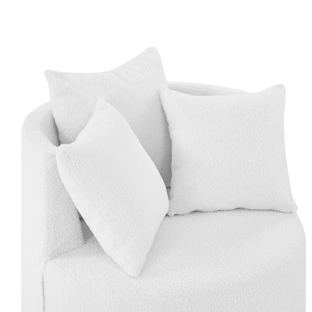 Teddy Fabric Swivel Accent Backchair Upholstered Luxury Lounge Chair for Living Room Bedroom, with Movable Wheels, Including 3 Pillows,White