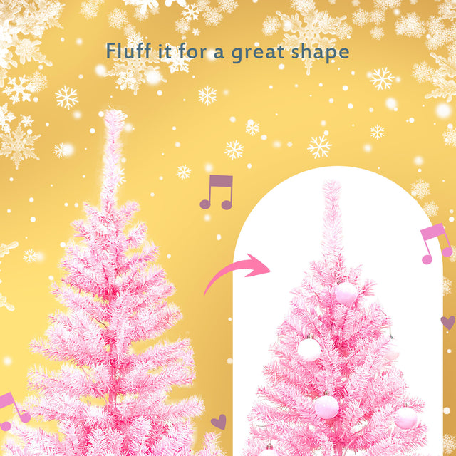 Pre-lit Artificial Christmas 2-Piece Set, Xmas Tree 5FT Pink Christmas Tree with 6 feet Garland X-mas