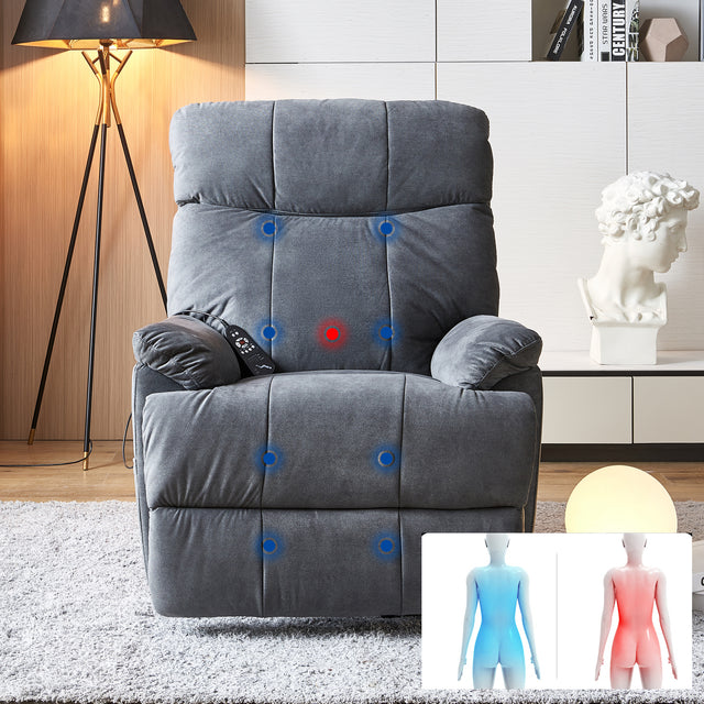 Large size Electric Power Lift Recliner Chair Sofa for Elderly, 8 point vibration Massage and lumber heat, Remote Control, Side Pockets, cozy fabric, overstuffed arm, heavy duty 230LB