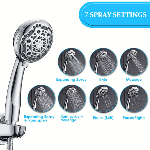 Rain Shower Head - High Pressure Handheld Showerhead & Rain Showerhead Combo with 7 Spray Setting, 2 in 1 Shower Head System Stainless Steel Extra Long Shower Hose，Chrome 1.8 GPM