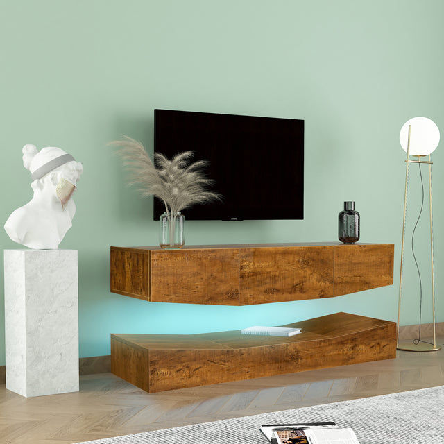 MDF UP And Down WALL-MOUNTED TV Cabinet With Three Drawers & LED Lights,Walnut