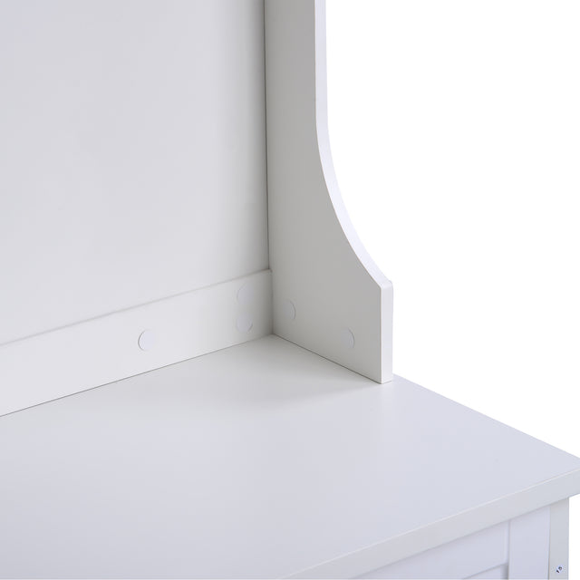 ON-TREND Hall Tree Entryway Bench with Shelves Cabinet and Four Hooks, 3-in-1 Design, White