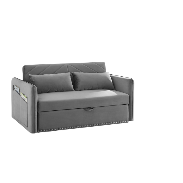 Pull-out sofa sleeper, 3-in-1 adjustable sleeper with pull-out bed, 2 lumbar pillows and side pocket, soft velvet convertible sleeper sofa bed, suitable for living room bedroom.