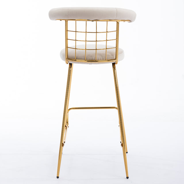 Bar Stool Set of 2, Luxury Velvet  High Bar Stool with Metal Legs and Soft Back, Pub Stool Chairs Armless Modern Kitchen High Dining Chairs with Metal Legs, Beige