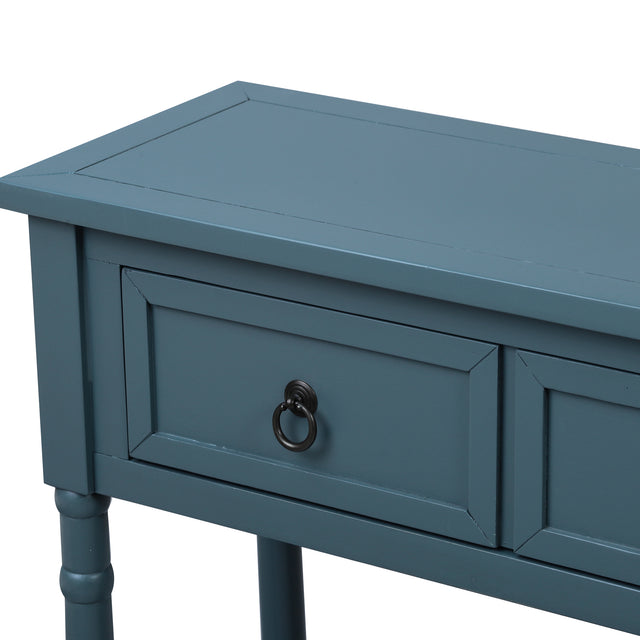 TREXM Console Table Sofa Table with Drawers and Long Shelf Rectangular Living Room Table Solid Wood (Antique Navy)